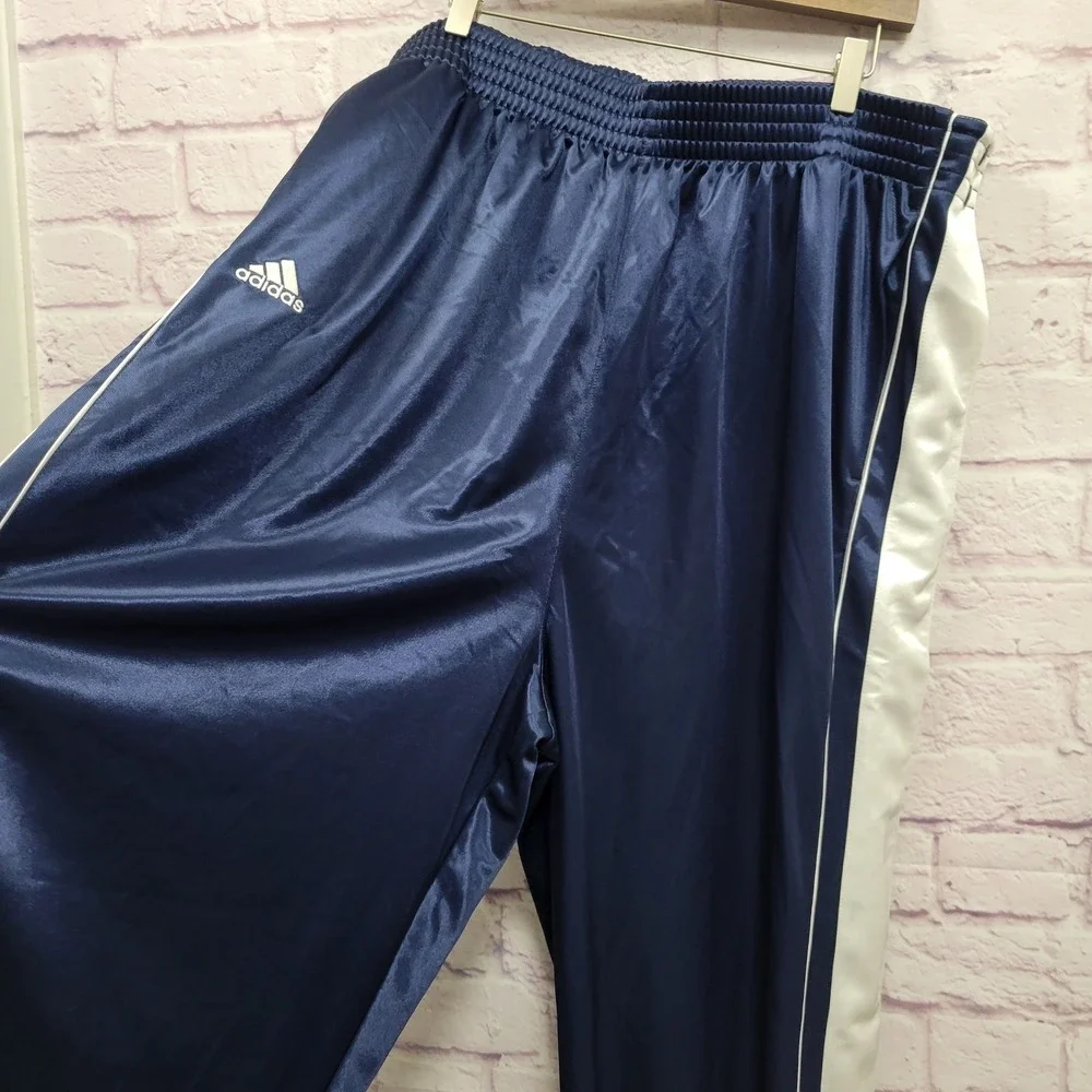 VTG Adidas Clima365 Snap Track Pants Mens 3XL Tall Navy Blue Y2K Blockcore Retro